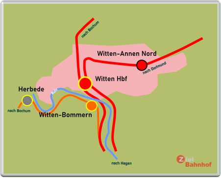 Herbede Witten Hbf Witten-Annen Nord Witten-Bommern Ruhr nach Bochum nach Hagen nach Bochum nach Dortmund