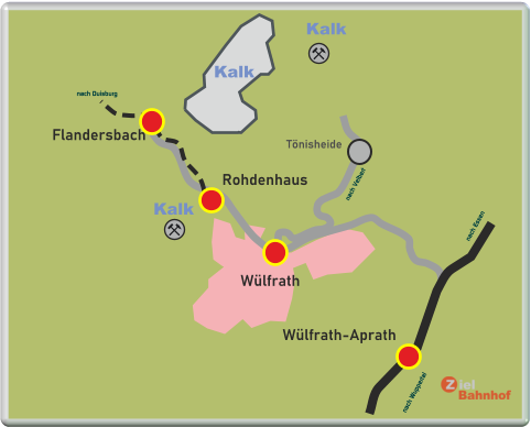Wülfrath-Aprath Wülfrath Flandersbach Rohdenhaus Kalk Kalk Kalk Tönisheide nach Duisburg nach Essen nach Wuppertal nach Velbert